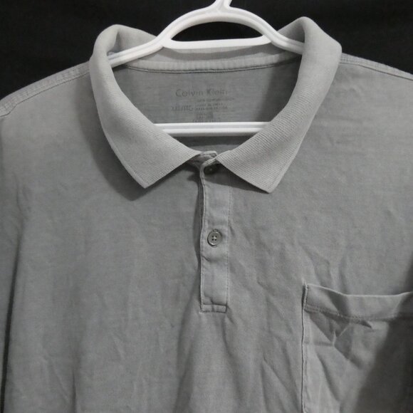 CALVIN KLEIN | XXL | Classic Grey Cotton Polo Shirt with Pocket - Picture 4 of 12